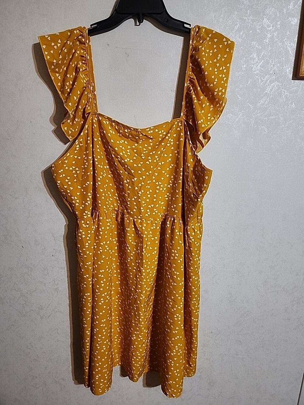 Shein Curve Womens Midi Dress 3XL Yellow White Polka Dots Ruffle Sleeve Tiered